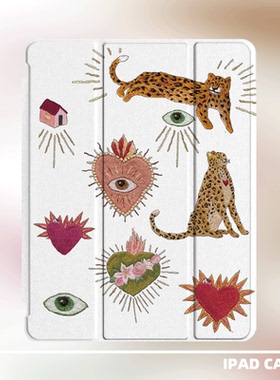 原创小众白色中古图案适用11代2025款air7ipadpro11寸三折ipad壳防弯亚克力平板壳9代10.2寸air5mini7带笔槽