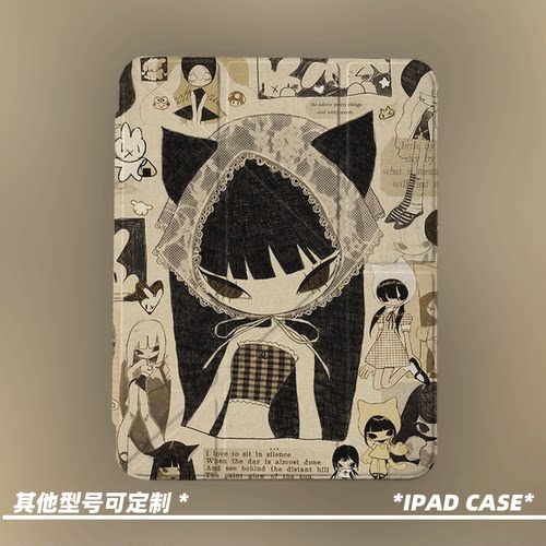 原创复古猫耳少女第11代2026款air8ipadpro11寸三折ipad壳防弯y折亚克力a16平板壳9代10.2寸air7带笔槽