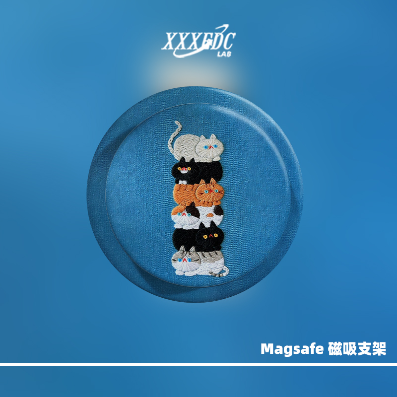 可爱叠叠猫Magsafe磁吸手机壳气囊支架苹果吸附伸缩磨砂可拆卸