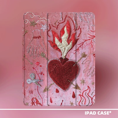 原创小众艺术火焰之心适用11代2025款air7ipadpro11三折ipad壳防弯亚克力平板壳9代10.2寸air4/5mini6带笔槽