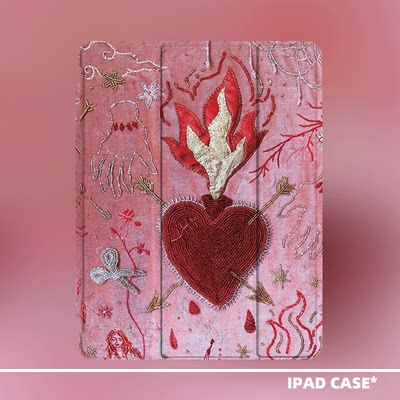 原创小众艺术火焰之心适用11代2026款air8ipadpro11三折ipad壳防弯亚克力平板壳9代10.2寸air4/5mini6带笔槽