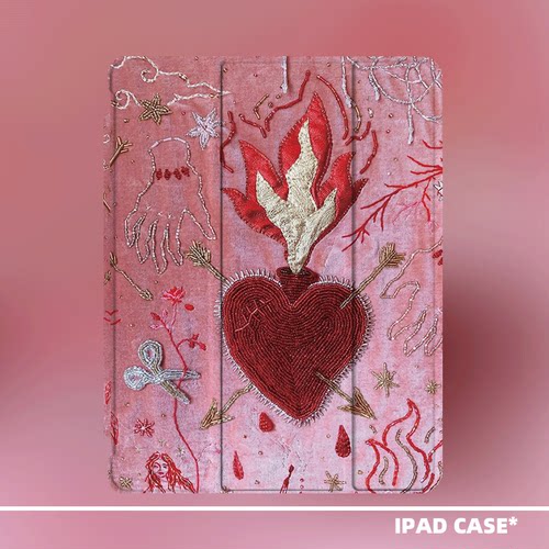 原创小众艺术火焰之心适用11代2026款air8ipadpro11三折ipad壳防弯亚克力平板壳9代10.2寸air4/5mini6带笔槽