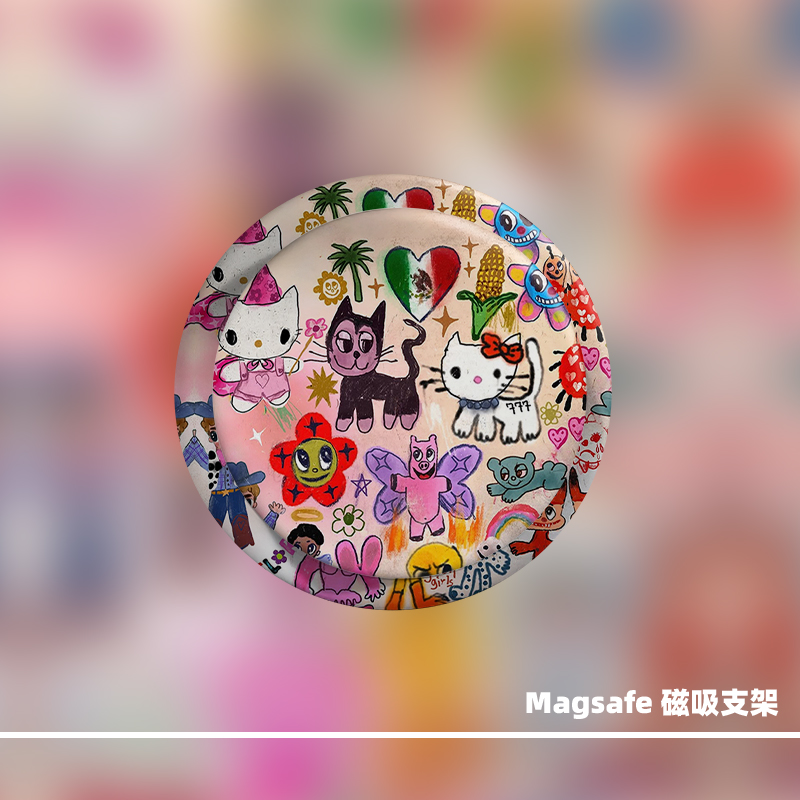 原创卡通涂鸦Magsafe磁吸手机壳气囊支架苹果吸附伸缩磨砂可拆卸