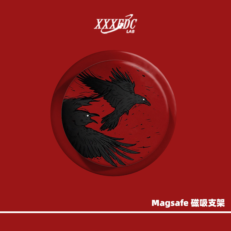 红色乌鸦Magsafe磁吸手机壳气囊支架适用苹果吸附伸缩磨砂可拆卸图片