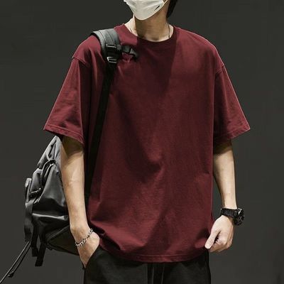 2025夏季新款重磅纯棉短袖T恤纯色宽松百搭男简约潮流百搭打底衫