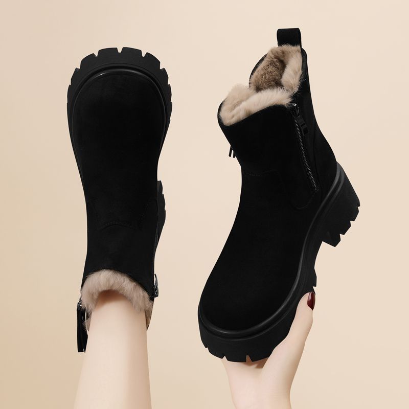 厚底绒面短靴防滑时尚雪地靴女2025秋冬新款保暖加绒加厚东北棉鞋