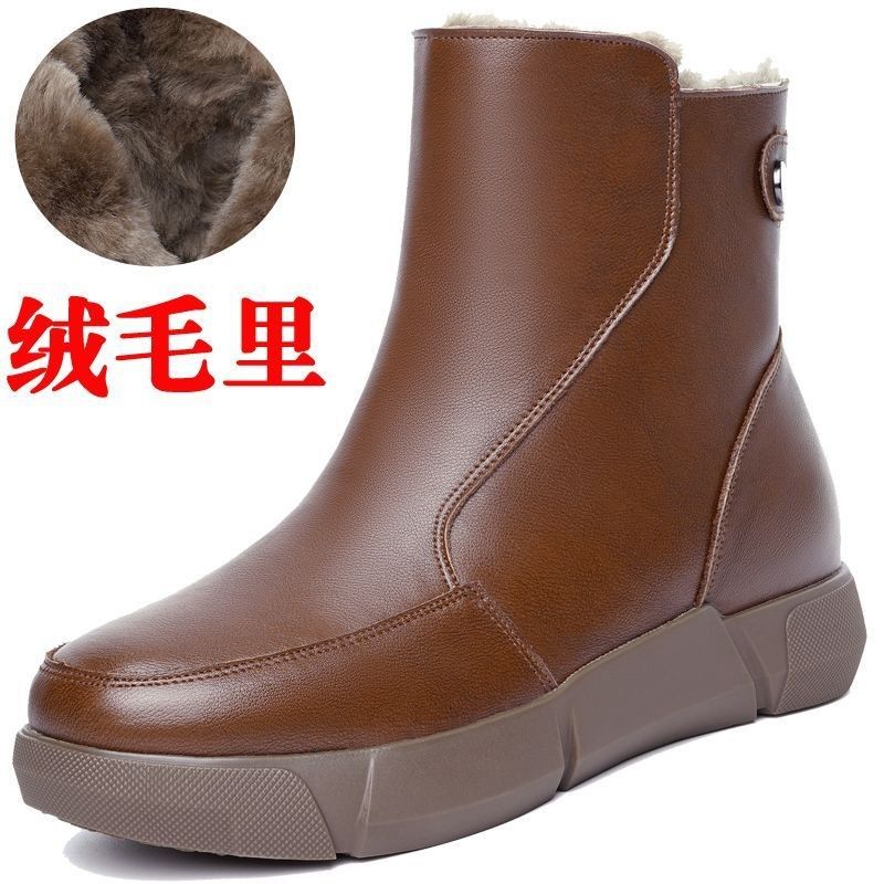 2025秋冬新款圆头软底厚底短靴马丁靴女靴加绒棉靴单靴子女