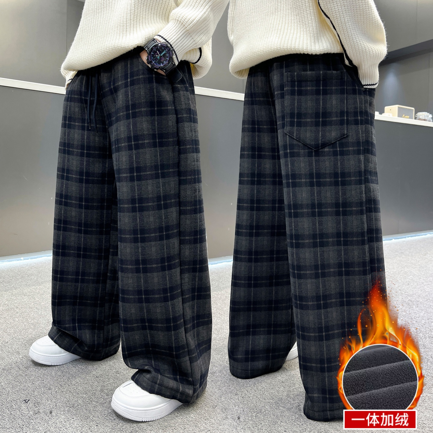 【专柜正品】男童格子加绒休闲裤