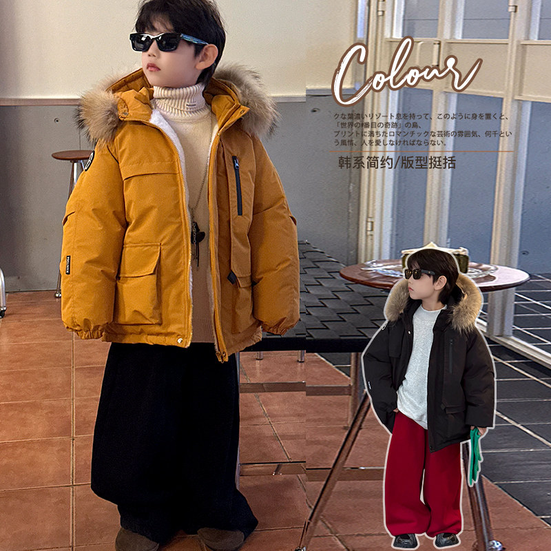 男童冬季加厚棉服外套2025新款大童儿童洋气韩版加绒大毛领派克服