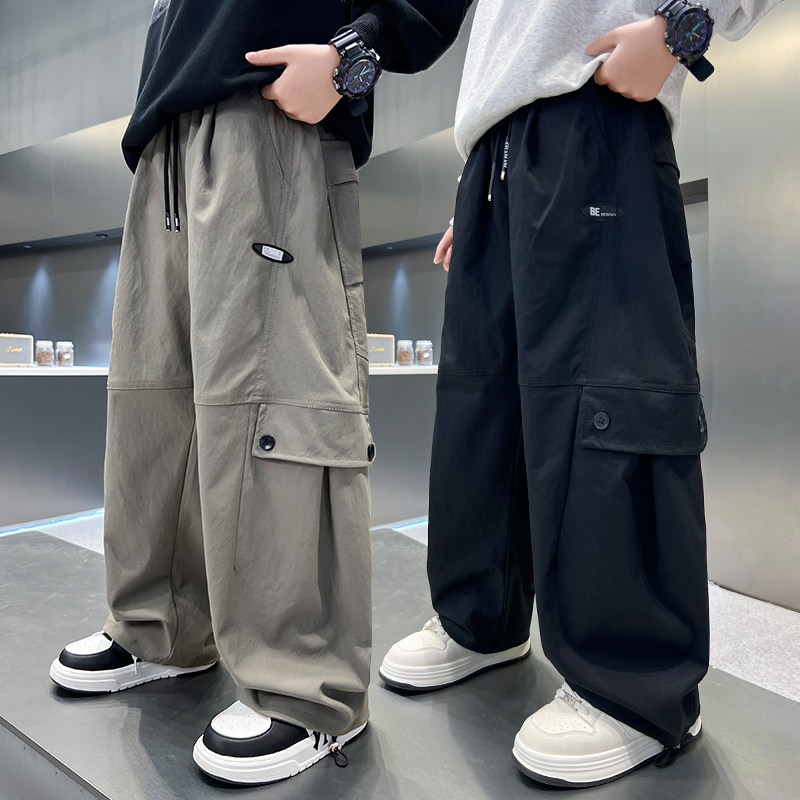 男童薄绒工装裤秋冬款2025新款男孩一体绒休闲裤中大童加绒运动裤