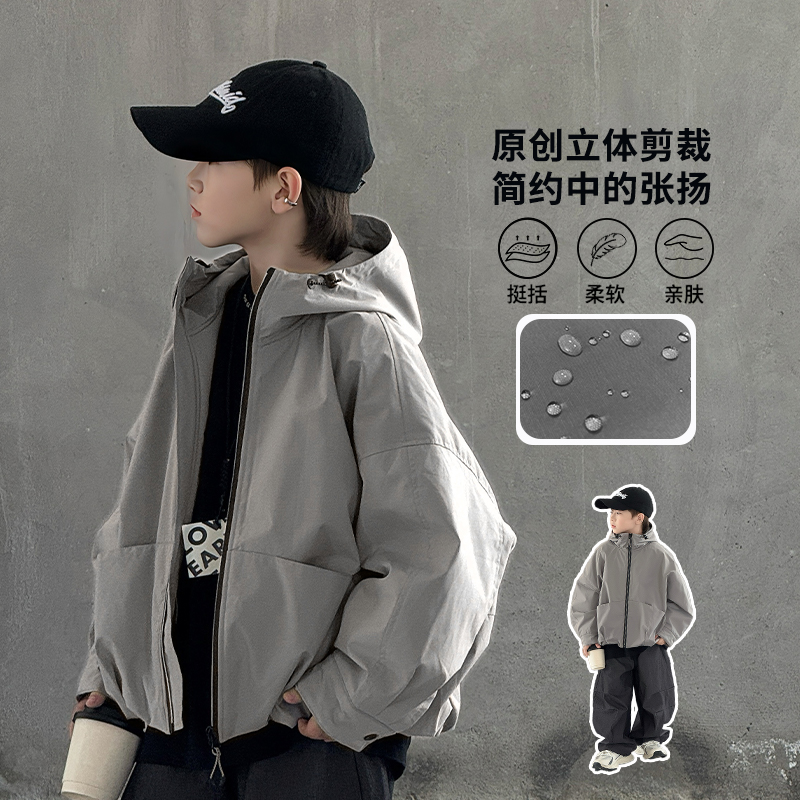 男童秋冬加厚外套2025新款中大童韩版加绒连帽夹克衫儿童保暖上衣