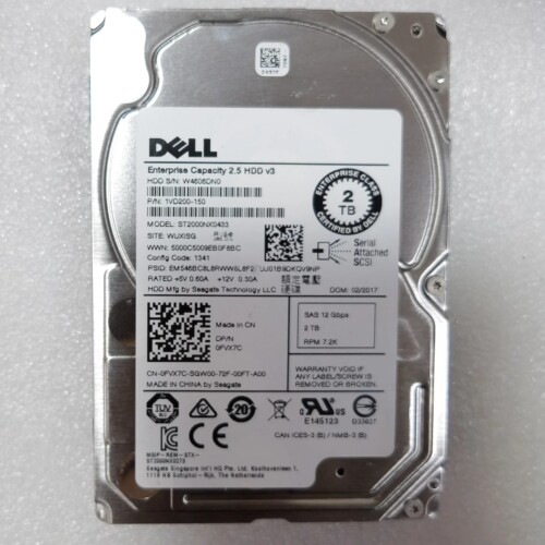 Dell/戴尔 0FVX7C 2T SAS 7.2K 12G 2.5 FVX7C ST2000NX0433 硬盘