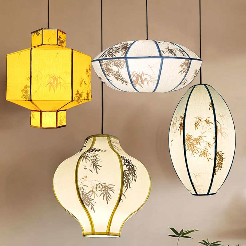 新中式布艺吊灯中国风客厅餐厅禅意民宿茶室灯笼影楼喜庆仿古宫灯