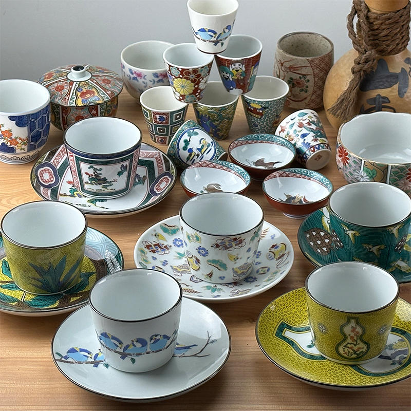 日本回流瓷器猪口杯九谷茶杯宝瓶九谷承盘微瑕全新主人杯果子钵