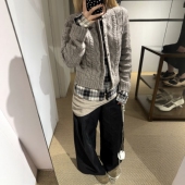 高版 本 Ance 孤品断码 复古休闲格纹拼接假两件针织毛衣开衫 女