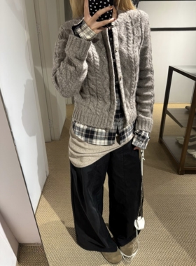 孤品【顶配高版本●Ance】复古休闲格纹拼接假两件针织毛衣开衫女