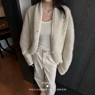 迪丽热巴 medium 老钱风宽松韩系羊羔毛呢子外套 正版 EVAN