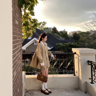 fame拉菲母设计师 卡其色外套显瘦夹克风衣 正版 许妍同款