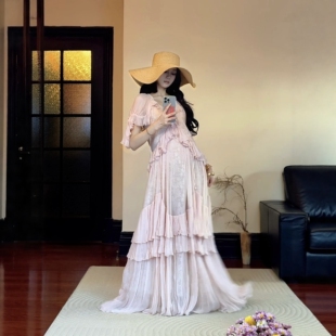 EVAN 重工 设计师 海边度假风仙女裙连衣裙荷叶边显瘦长裙 正版