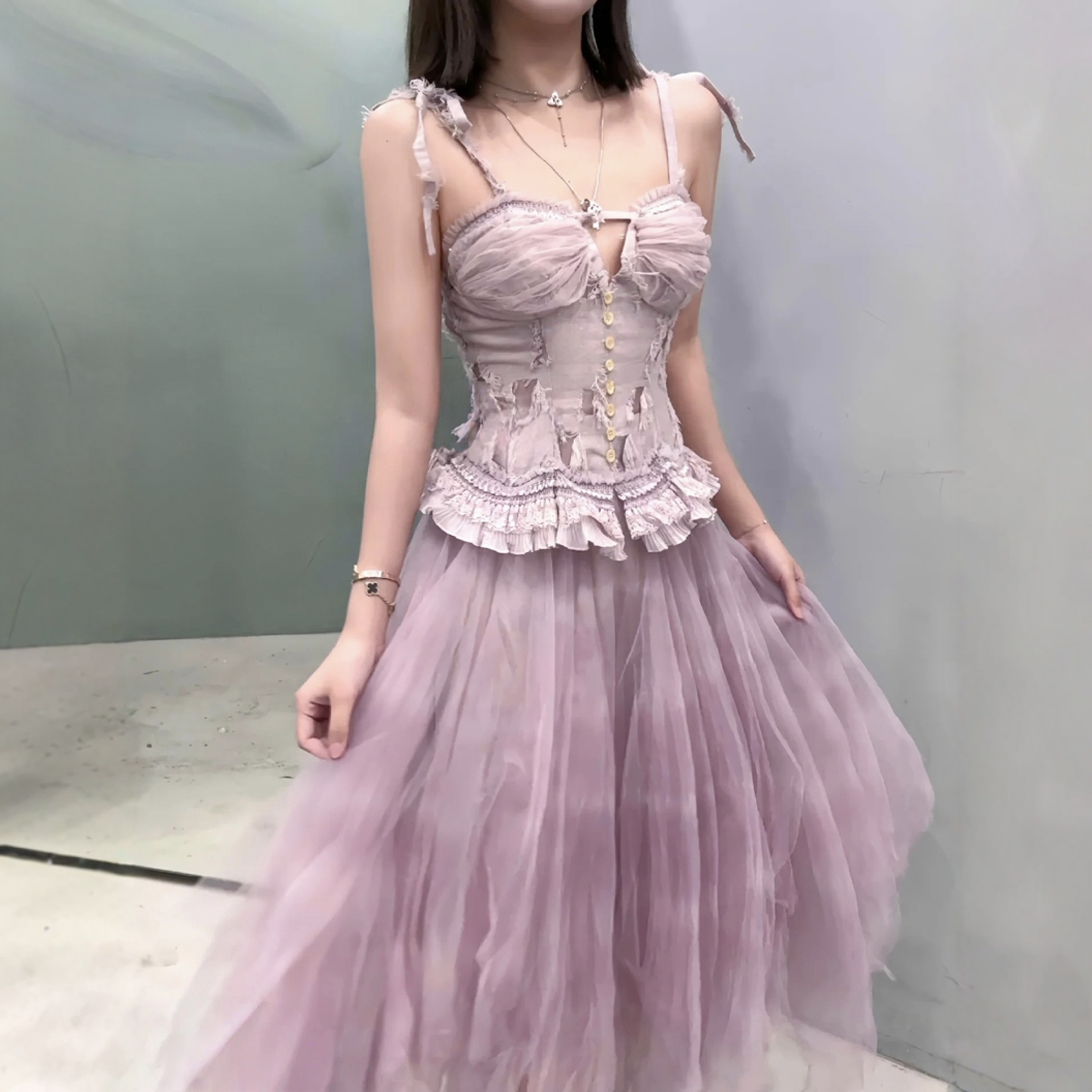 暗黑仙女不规则网纱裙连衣裙