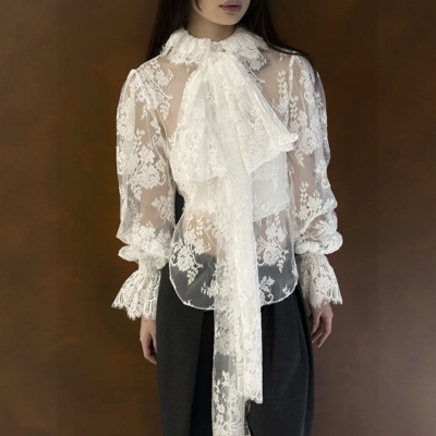 孤品【正版现货】Mark*ng设计师 | 温柔蕾丝罩衫长袖衬衫气质上衣