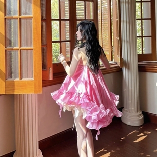 赵露思同款 现货 仙女吊带蓬蓬裙飘逸感不规则度假短裙 对版