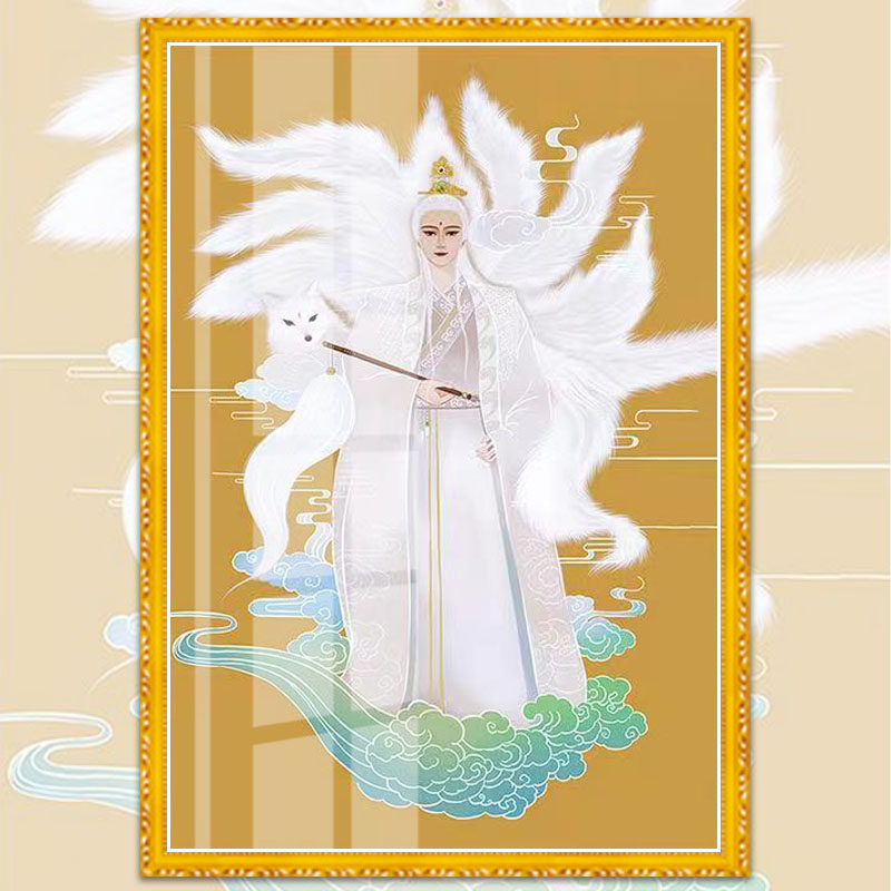 胡九霄十字绣2024新款客厅狐狸帝君九条尾巴白狐满砖5d贴钻石画