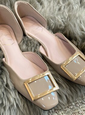 明天见shoes ~经典漆皮中空浅口方扣方头平底单鞋多个颜色可选！