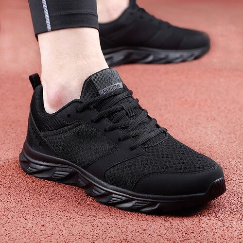 男鞋夏季新款透气网面运动鞋休闲跑步鞋轻便大码黑色跑步鞋旅游鞋