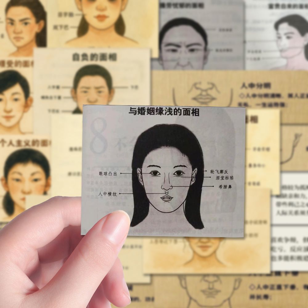面相五官脸部穴位运势54张防水手账本装饰贴纸好运小众知识贴图