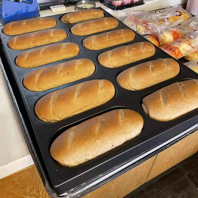 商用12连长条椭圆烤鸡蛋不粘模具 掉渣饼煎蛋盘 面包汉堡烘焙烤盘