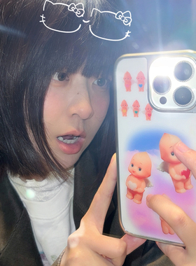 原创「天使婴」古早ins韩女童趣简约博主同款小众可爱风全包适用于苹果银边16promax电镀全包手机壳