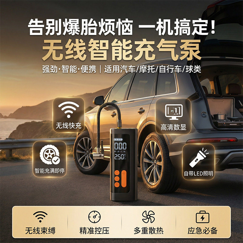 适用奔驰GLC260/300L/C级C200L/GLA220CLA车载充气泵无线12V打气