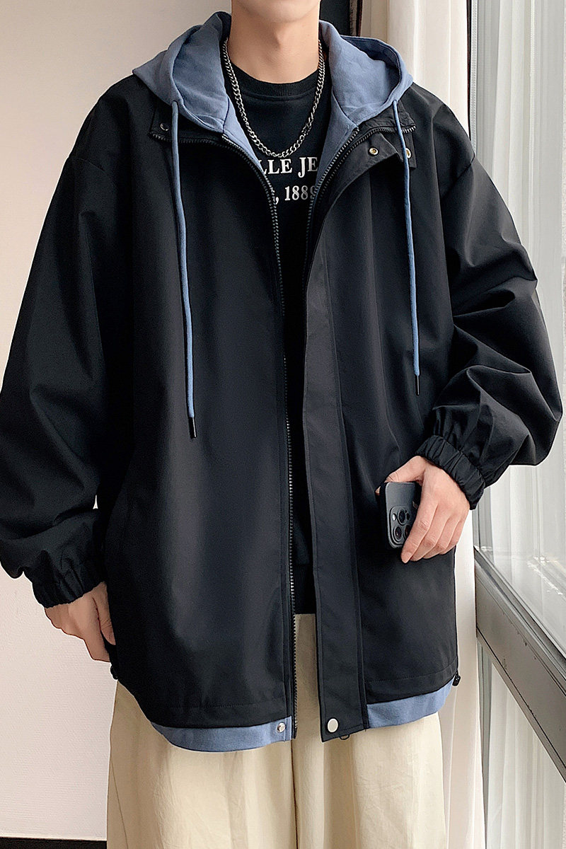 现货假两件夹克春秋连帽冲锋衣宽松潮牌休闲外套A321-J763-P68,男装夹克,电商A321