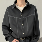 秋季老钱风纯色百搭休闲衬衫A321-CS030-P58，男装衬衫，电商A321