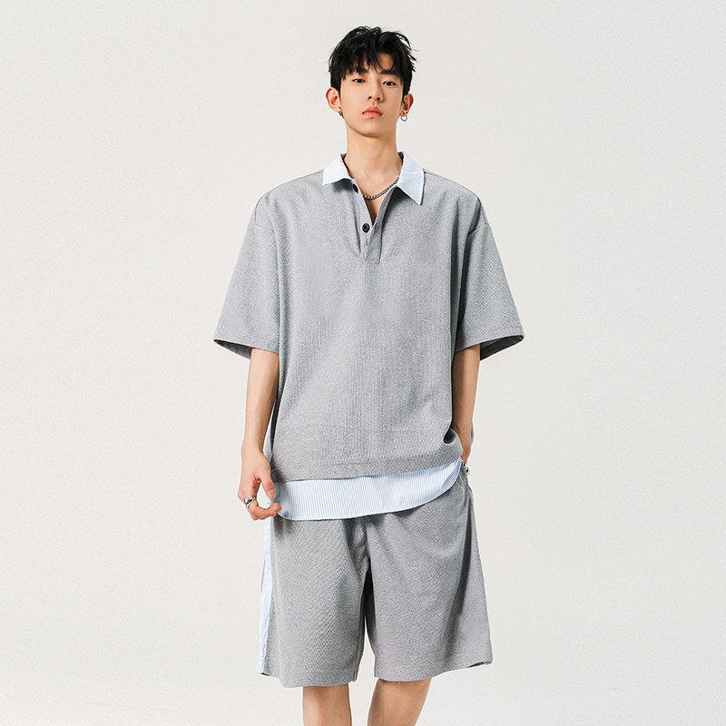 假两件衬衫领POLO衫短袖套装男夏季A321-TZ022-P60,男装Polo衫,电商A321