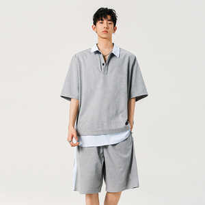 【敖瑞鹏代言】GENIOLAMODE休闲假两件POLO衬套装男夏季酷帅穿搭图片