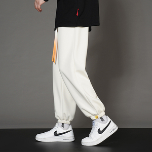 2026春季纯色抽绳男士休闲运动裤潮牌束脚贴标卫裤A321-K140-P40图片