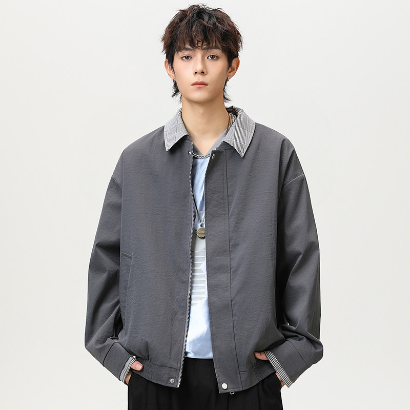 现货百搭休闲外套可拆卸领宽松男女休闲夹克A321-J9957-P75图片