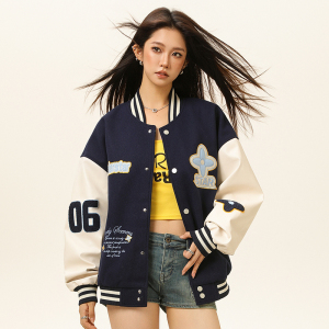 现货春秋棒球服外套男女刺绣PU休闲宽松百搭夹克A321-J9955-P90图片