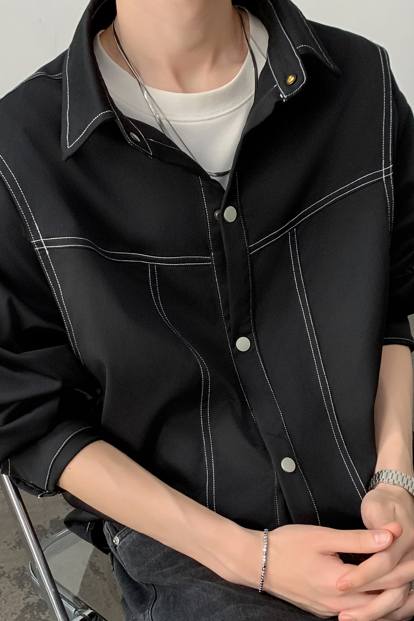 秋季老钱风纯色百搭休闲衬衫A321-CS030-P58,男装衬衫,电商A321