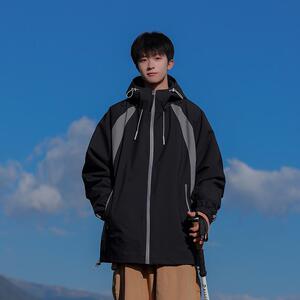 春秋潮牌撞色拼接连帽冲锋衣户外宽松百搭外套A321-J7837-P70图片
