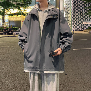 现货假两件夹克春秋连帽冲锋衣宽松潮牌休闲外套A321-J763-P68图片