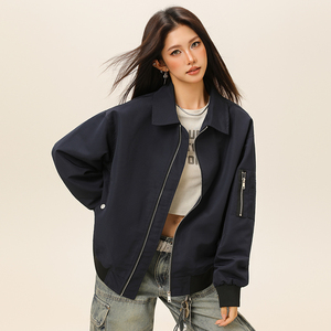 男女春秋工装休闲夹克纯色宽松外套A321-J9975-P75图片