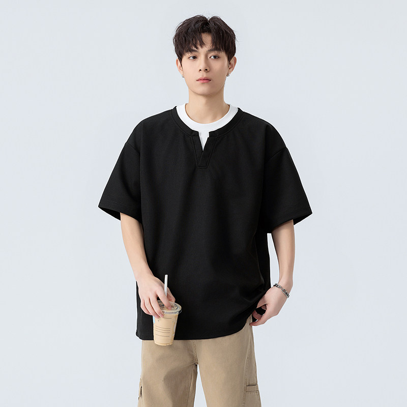 夏季假两件短袖T恤华夫格休闲半袖宽松透气圆领T恤A321-TX251-P35图片