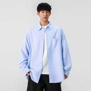 现货春秋百搭条纹情侣长袖衬衫宽松翻领上衣A321-CS2510-P50图片