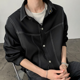 秋季老钱风纯色百搭休闲衬衫A321-CS030-P58，男装衬衫，电商A321