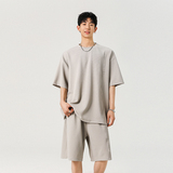 短袖短裤男生夏季纯色百搭设计感运动痞帅高街套装A321-TZ053-P60，男装休闲套装，电商A321