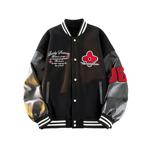 春秋棒球服外套男女刺绣PU休闲宽松夹克A321-J9953-P90图片