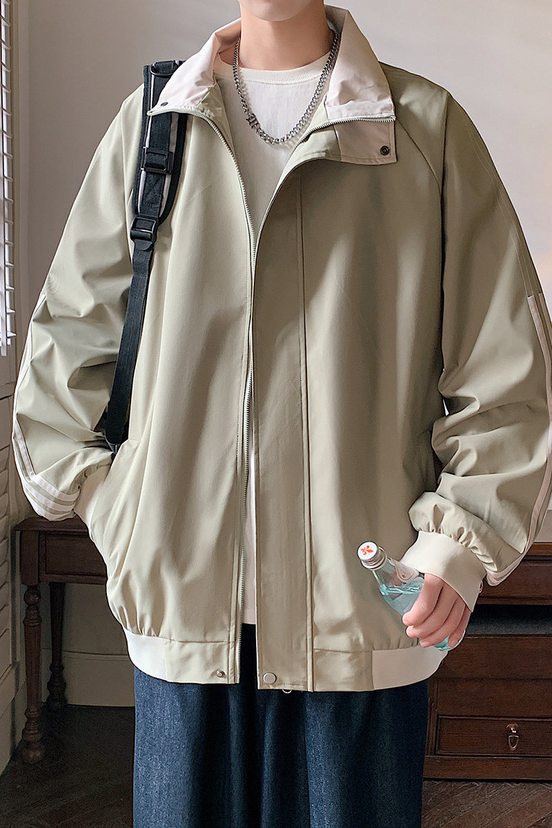 现货春秋美式条纹运动立领夹克男女宽松百搭外套A321-J7801-P60,男装夹克,电商A321
